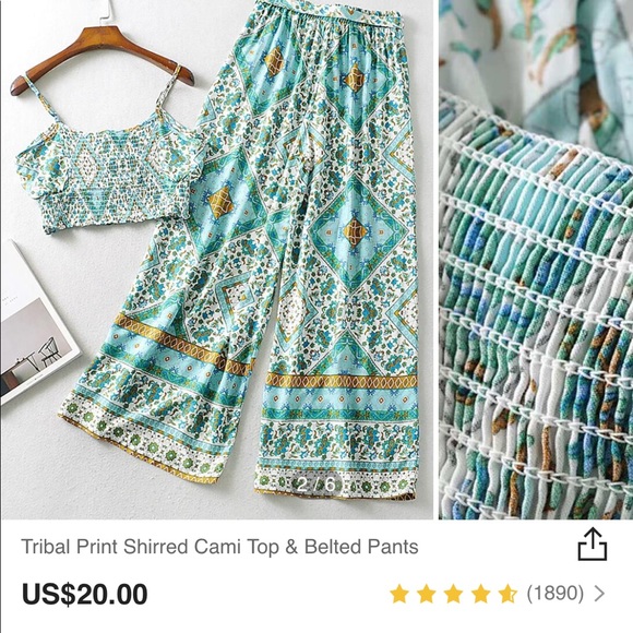 Tribal Print Cami Top & Pants 💛 NEW - Picture 2 of 2